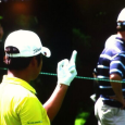 D.H. Lee flips the bird after a bad golf shot