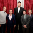 Yao Ming poses with Rory McIlroy, Dustin Johnson, Graeme McDowell and Luke Donald